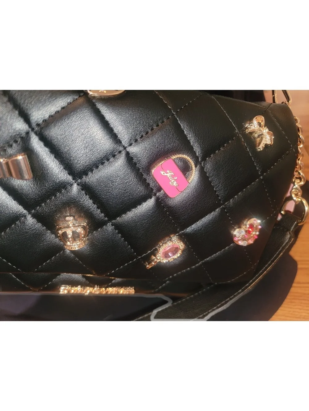NEW NWT Juicy Couture Black Quilted Color Licorice Crossbody with Charm Accents